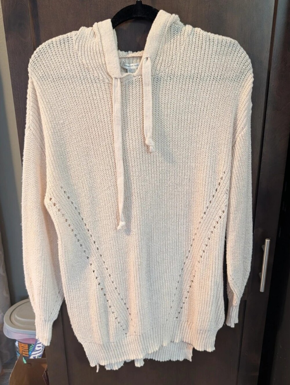 American Eagle Outfitters Cream Knit Hooded Sweater